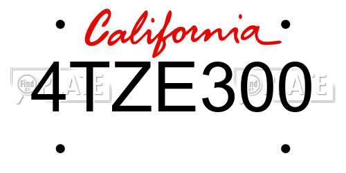 4TZE300 California License Plate