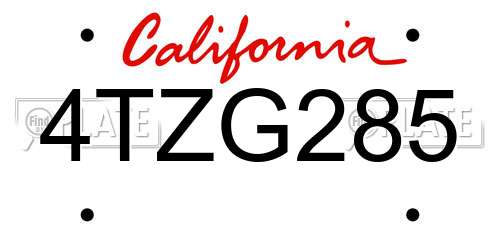 4TZG285 California License Plate