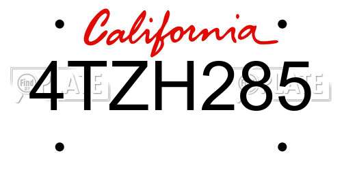 4TZH285 California License Plate