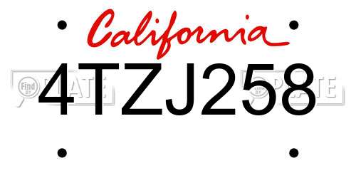 4TZJ258 California License Plate