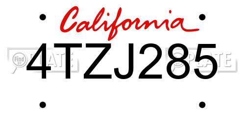 4TZJ285 California License Plate