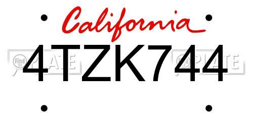4TZK744 California License Plate