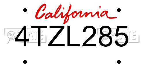 4TZL285 California License Plate