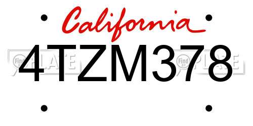 4TZM378 California License Plate