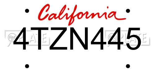 4TZN445 California License Plate