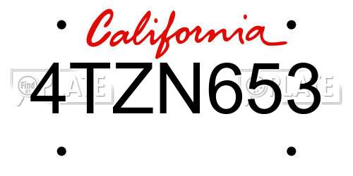 4TZN653 California License Plate
