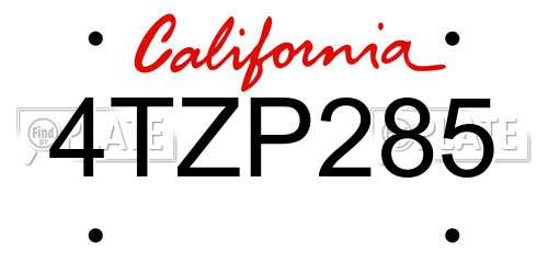 4TZP285 California License Plate