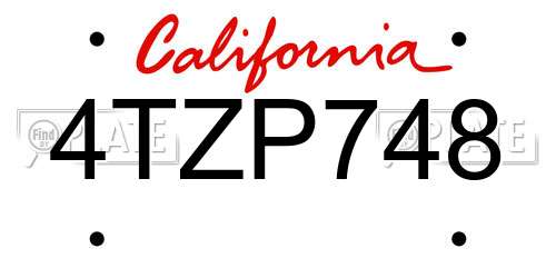 4TZP748 California License Plate