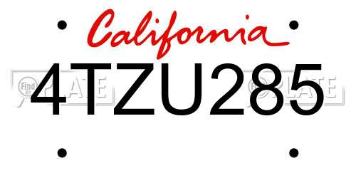 4TZU285 California License Plate