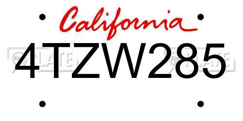 4TZW285 California License Plate