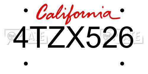 4TZX526 California License Plate