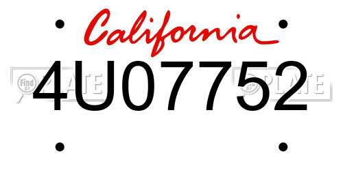 4U07752 California License Plate
