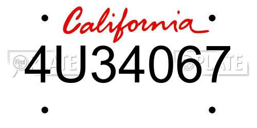 4U34067 California License Plate