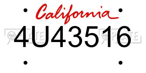 4U43516 California License Plate