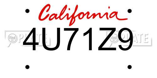 4U71Z9 California License Plate