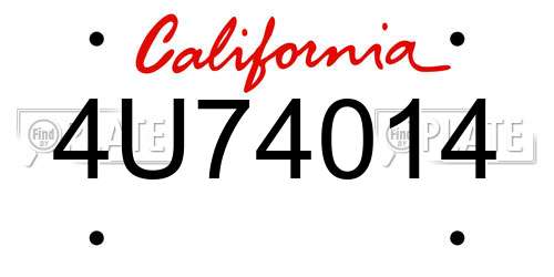 4U74014 California License Plate