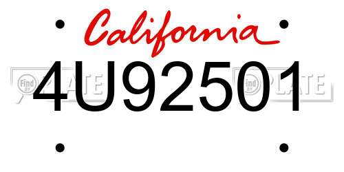 4U92501 California License Plate