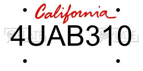 4UAB310 California License Plate