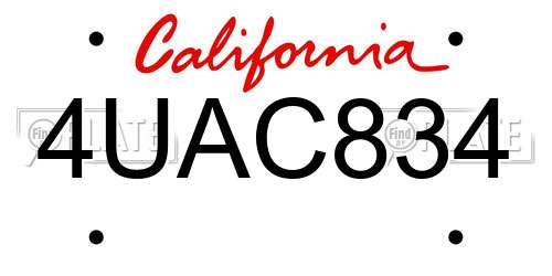 4UAC834 California License Plate