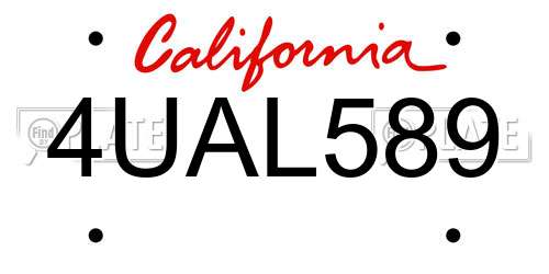 4UAL589 California License Plate