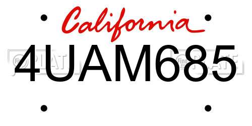 4UAM685 California License Plate