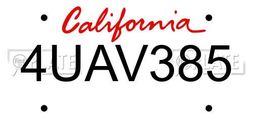 4UAV385 California License Plate