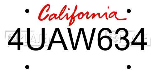 4UAW634 California License Plate