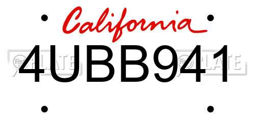 4UBB941 California License Plate