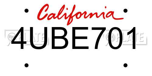 4UBE701 California License Plate