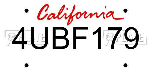 4UBF179 California License Plate