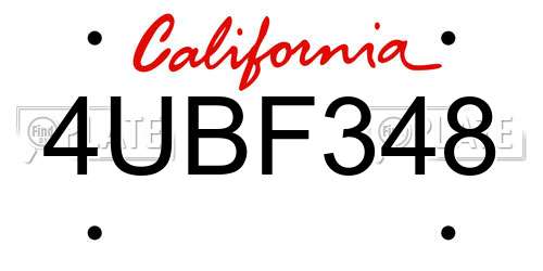 4UBF348 California License Plate