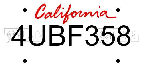 4UBF358 California License Plate
