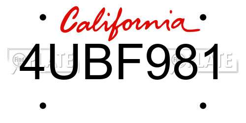 4UBF981 California License Plate