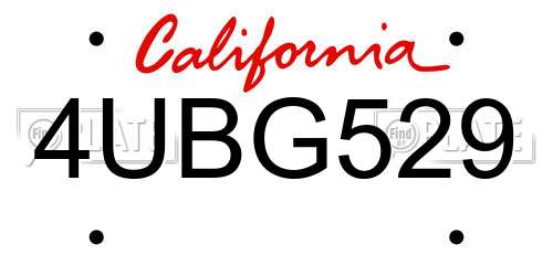 4UBG529 California License Plate