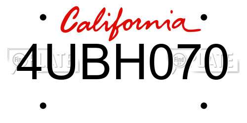 4UBH070 California License Plate