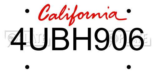 4UBH906 California License Plate