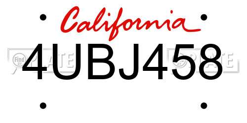 4UBJ458 California License Plate
