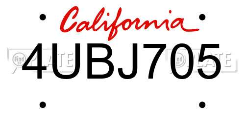 4UBJ705 California License Plate