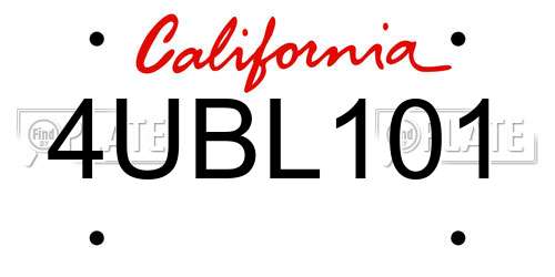 4UBL101 California License Plate