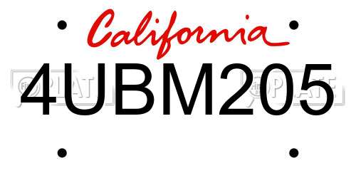 4UBM205 California License Plate