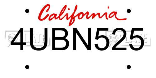 4UBN525 California License Plate