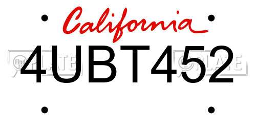 4UBT452 California License Plate
