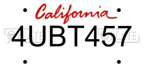 4UBT457 California License Plate