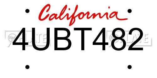 4UBT482 California License Plate
