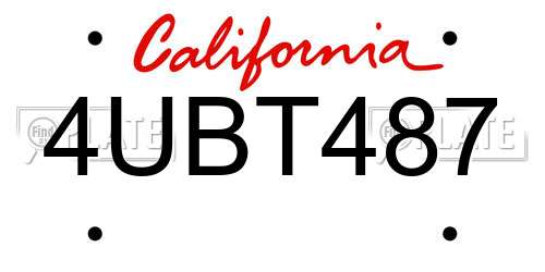 4UBT487 California License Plate