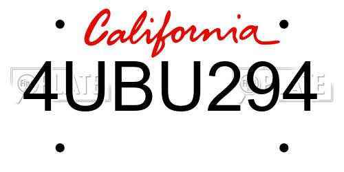 4UBU294 California License Plate