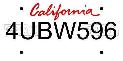 4UBW596 California License Plate