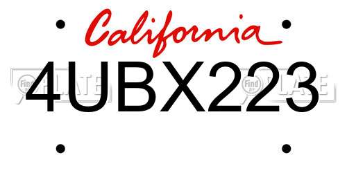 4UBX223 California License Plate