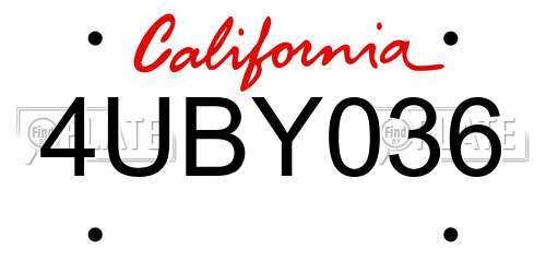 4UBY036 California License Plate