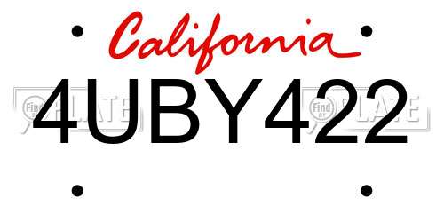 4UBY422 California License Plate